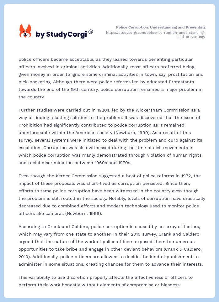 Police Corruption: Understanding and Preventing. Page 2