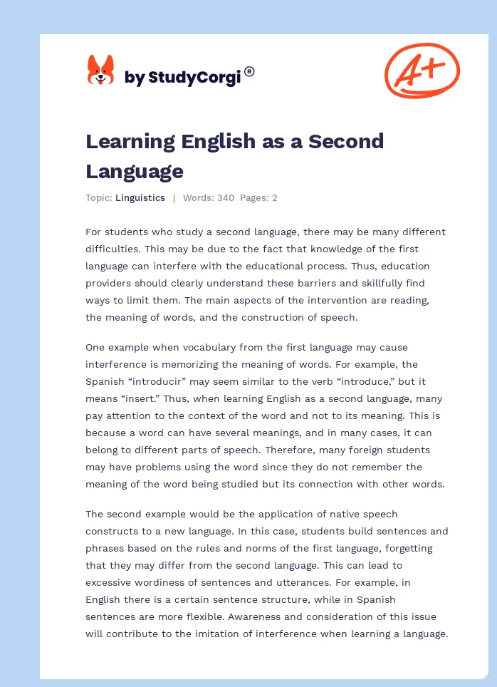 Learning English as a Second Language. Page 1