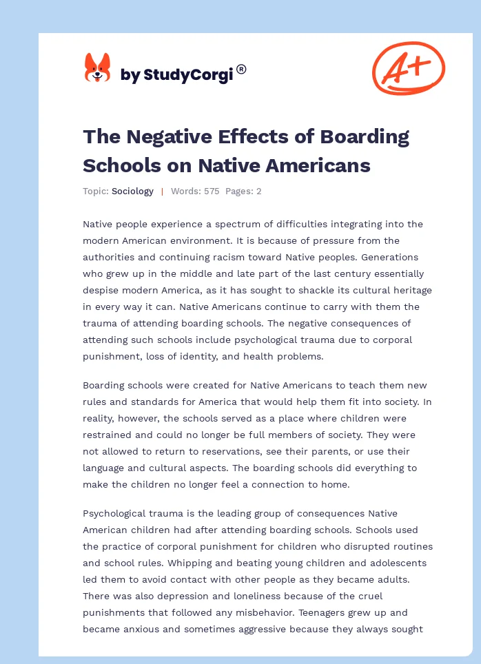 The Negative Effects of Boarding Schools on Native Americans. Page 1