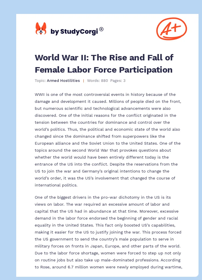 World War II: The Rise and Fall of Female Labor Force Participation. Page 1