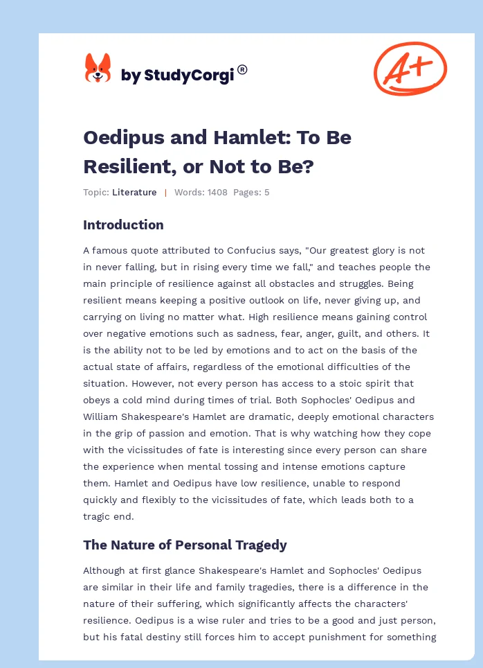 Oedipus and Hamlet: To Be Resilient, or Not to Be?. Page 1