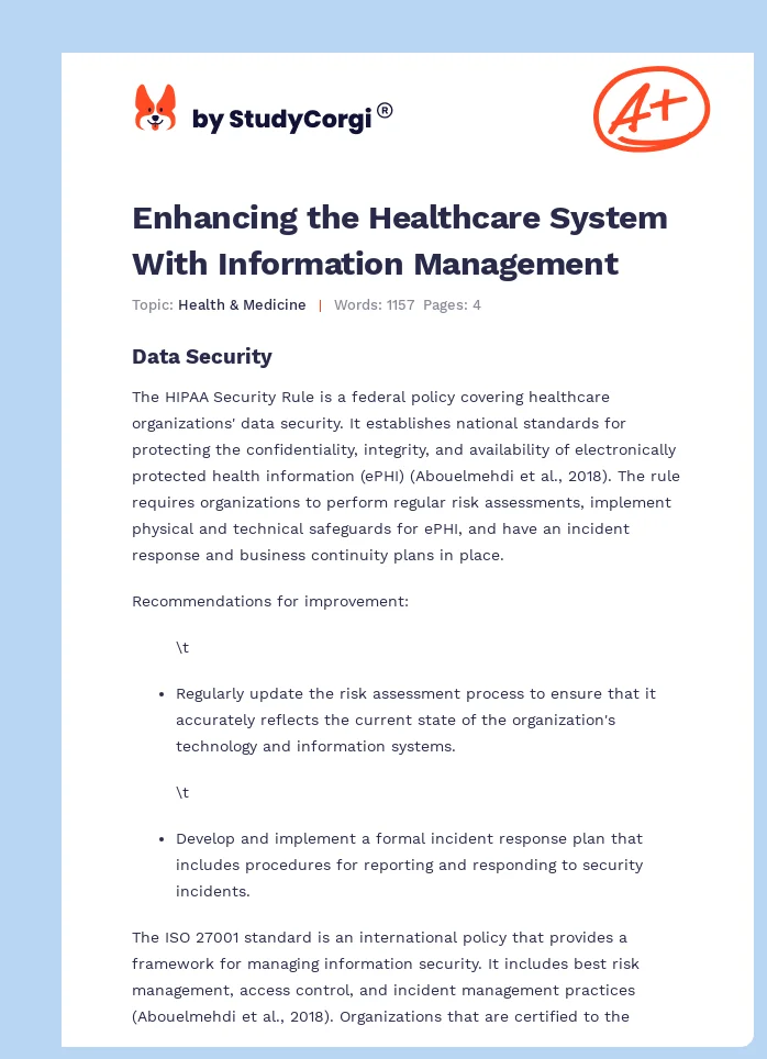Enhancing the Healthcare System With Information Management. Page 1