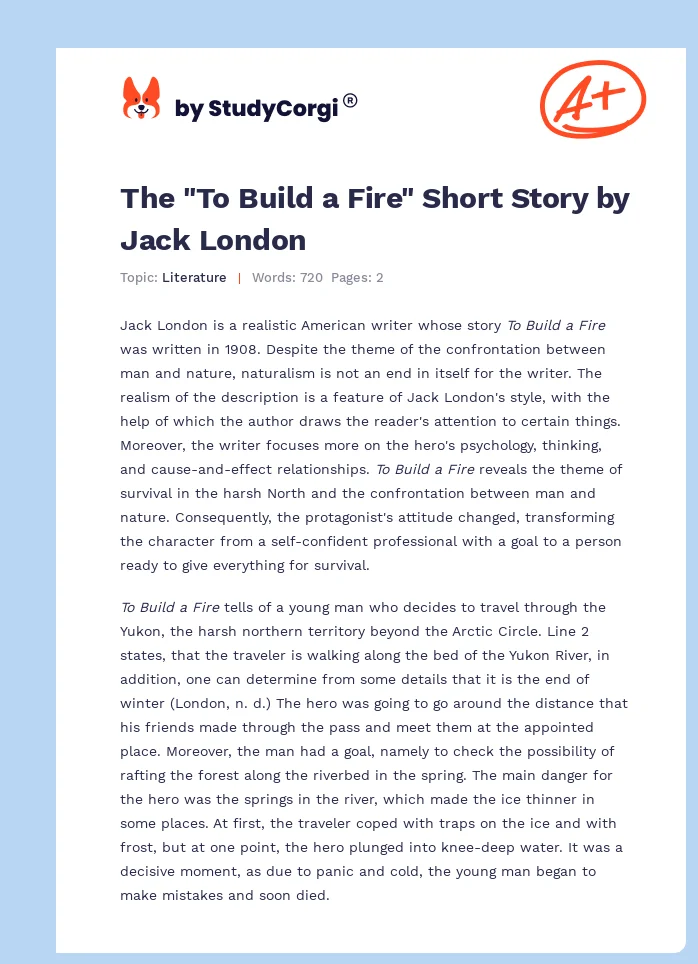 The "To Build a Fire" Short Story by Jack London. Page 1