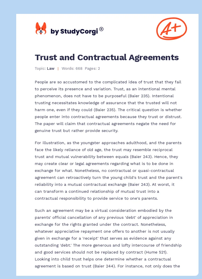 Trust and Contractual Agreements. Page 1