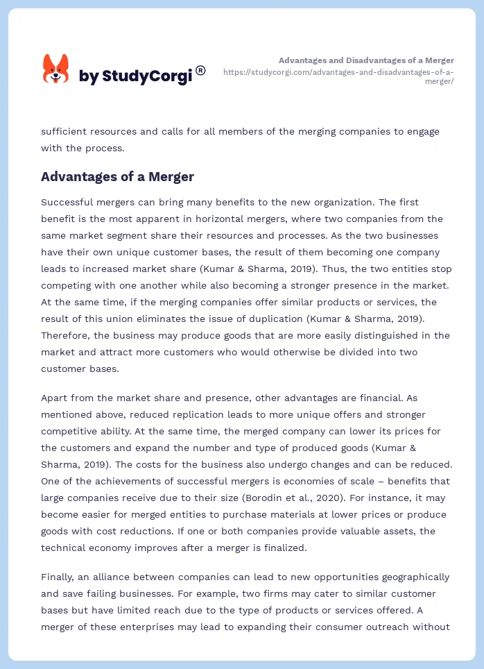 Advantages and Disadvantages of a Merger. Page 2