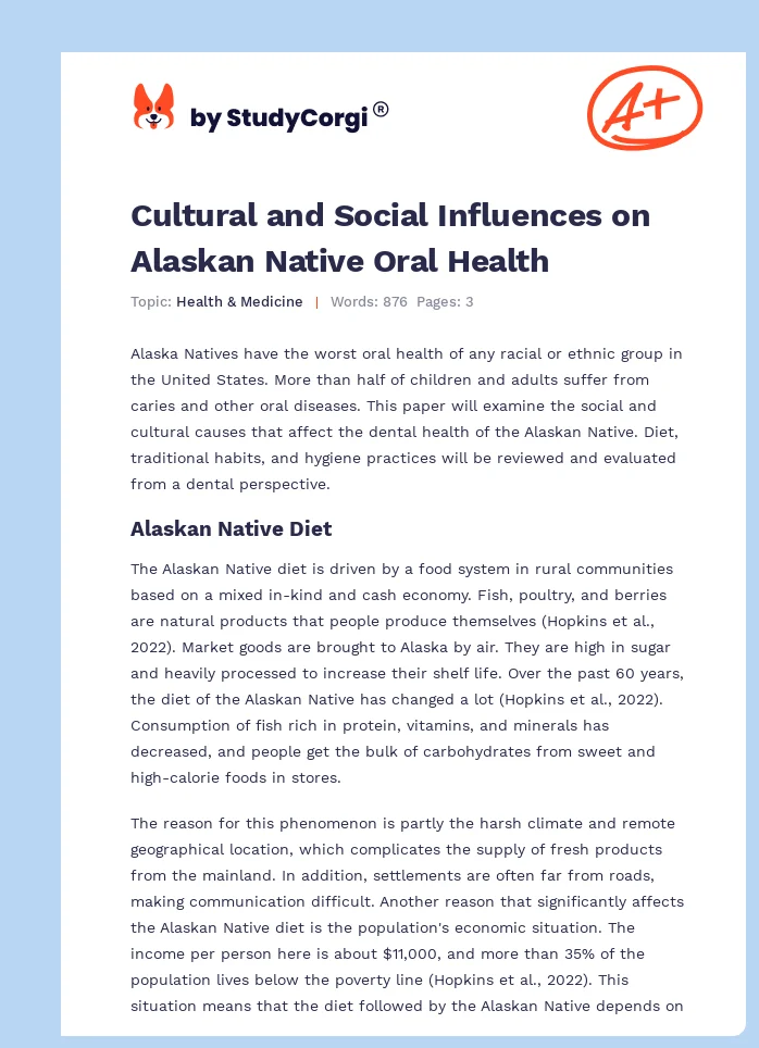 Cultural and Social Influences on Alaskan Native Oral Health. Page 1