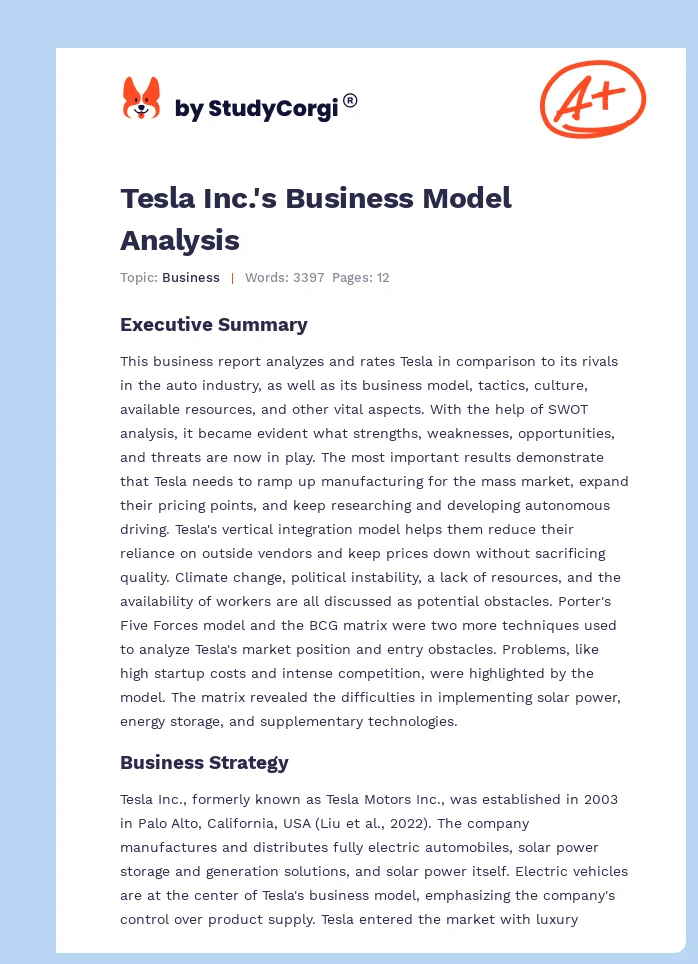 Tesla Inc.'s Business Model Analysis. Page 1