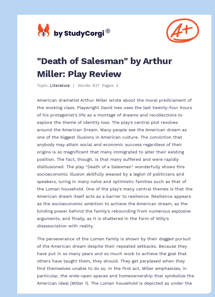 "Death of Salesman" by Arthur Miller: Play Review. Page 1