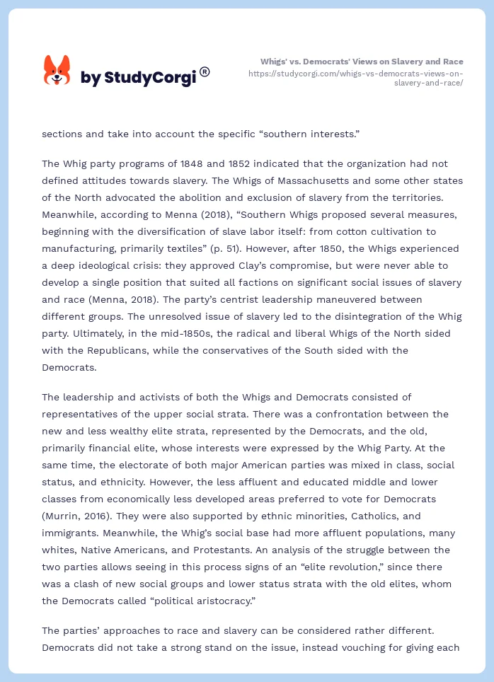 Whigs' vs. Democrats' Views on Slavery and Race. Page 2