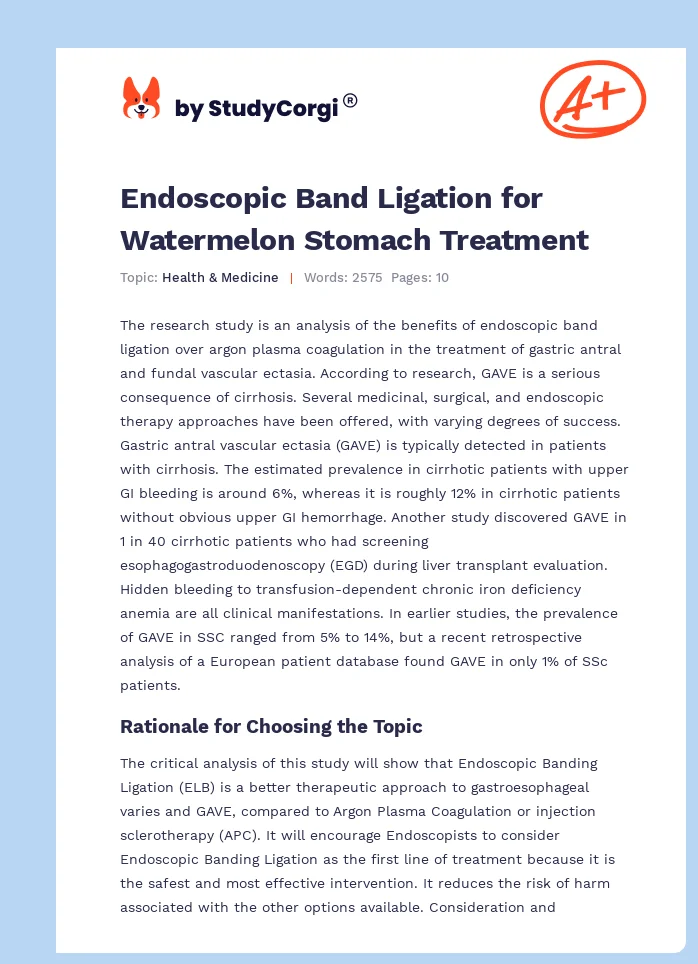 Endoscopic Band Ligation for Watermelon Stomach Treatment. Page 1