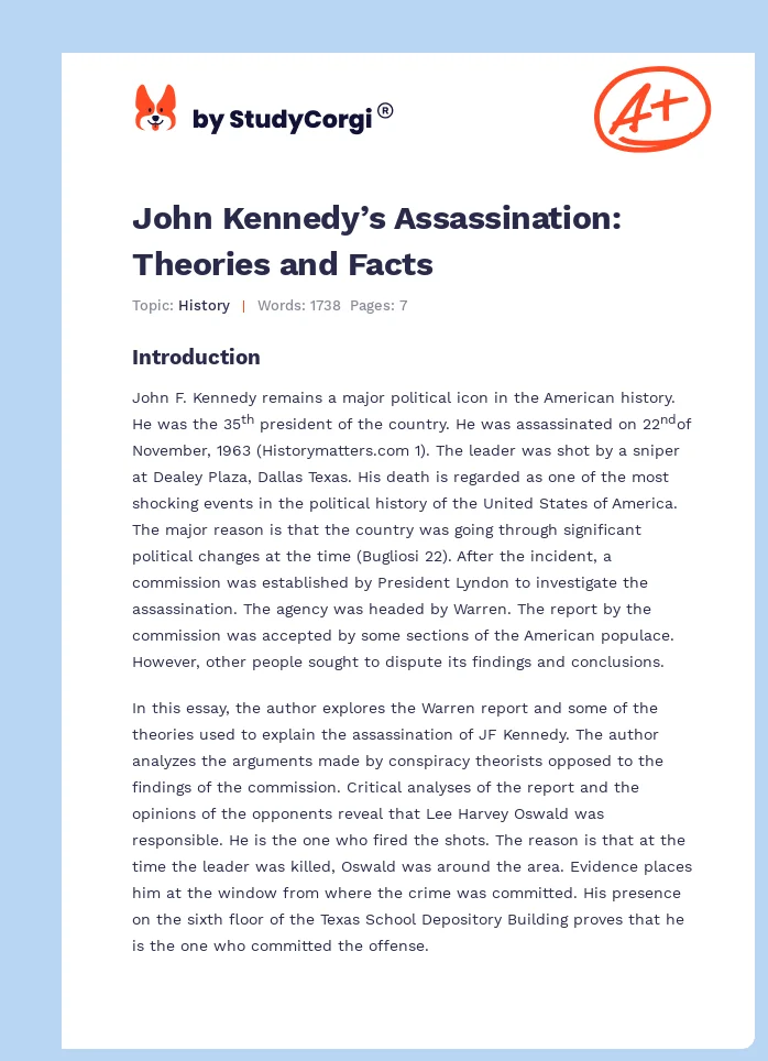 John Kennedy’s Assassination: Theories and Facts. Page 1