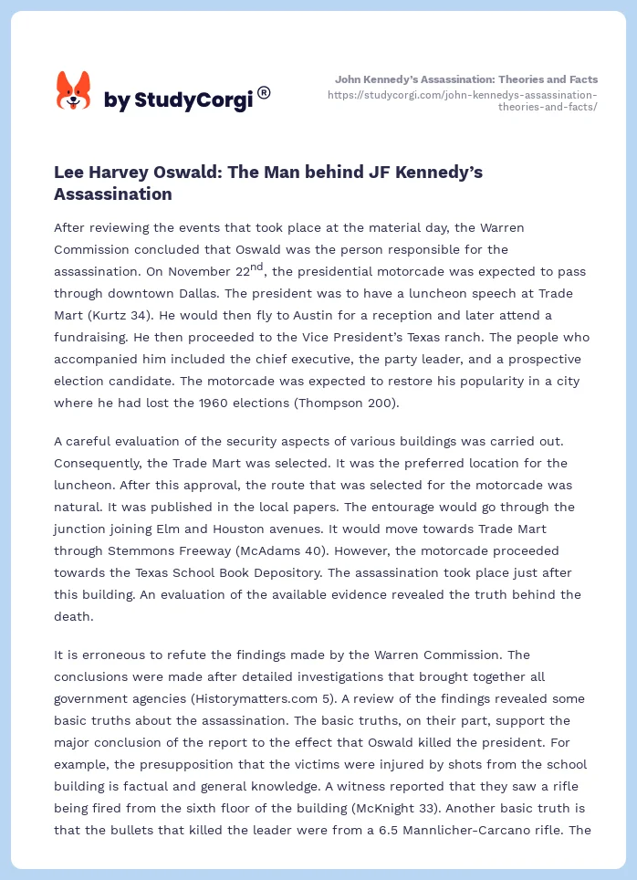 John Kennedy’s Assassination: Theories and Facts. Page 2