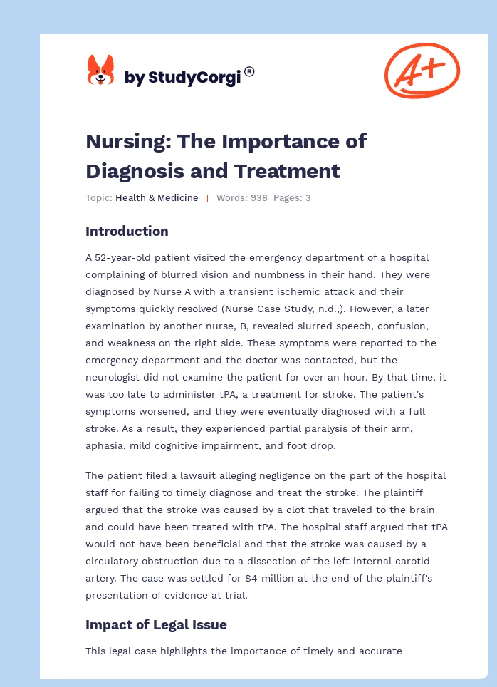 Nursing: The Importance of Diagnosis and Treatment. Page 1