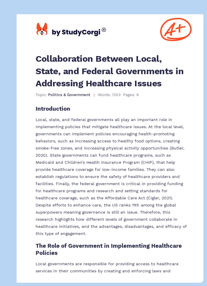 Collaboration Between Local, State, and Federal Governments in Addressing Healthcare Issues. Page 1
