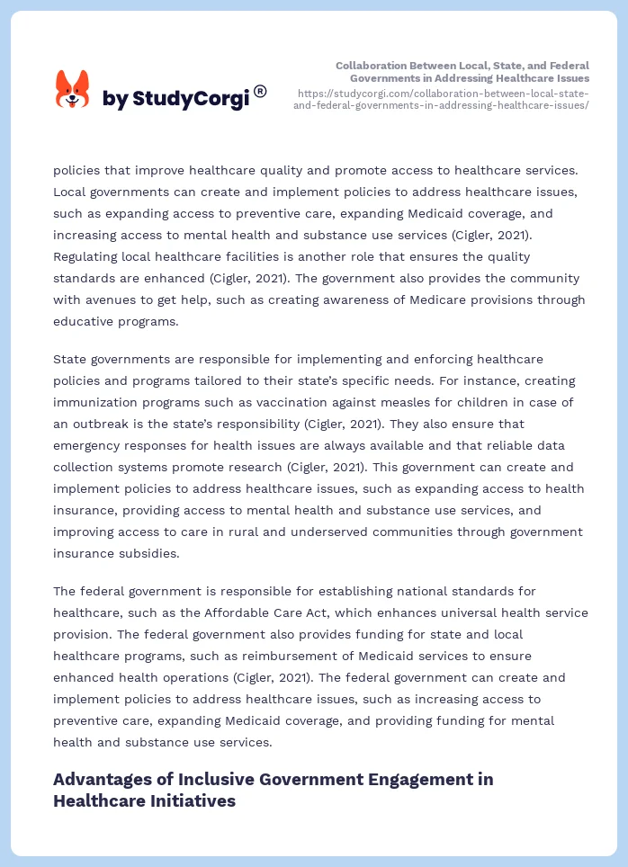 Collaboration Between Local, State, and Federal Governments in Addressing Healthcare Issues. Page 2