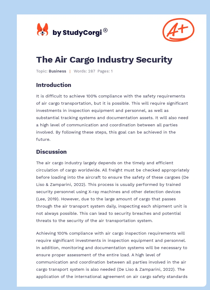 The Air Cargo Industry Security. Page 1