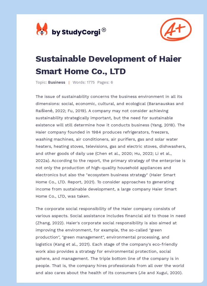 Sustainable Development of Haier Smart Home Co., LTD. Page 1