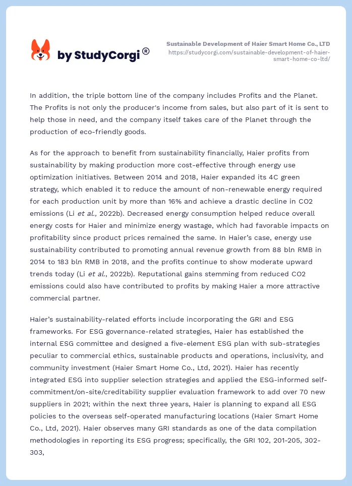Sustainable Development of Haier Smart Home Co., LTD. Page 2