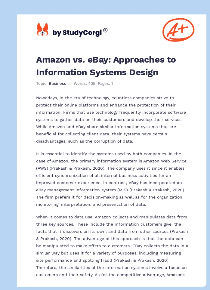 Amazon vs. eBay: Approaches to Information Systems Design. Page 1