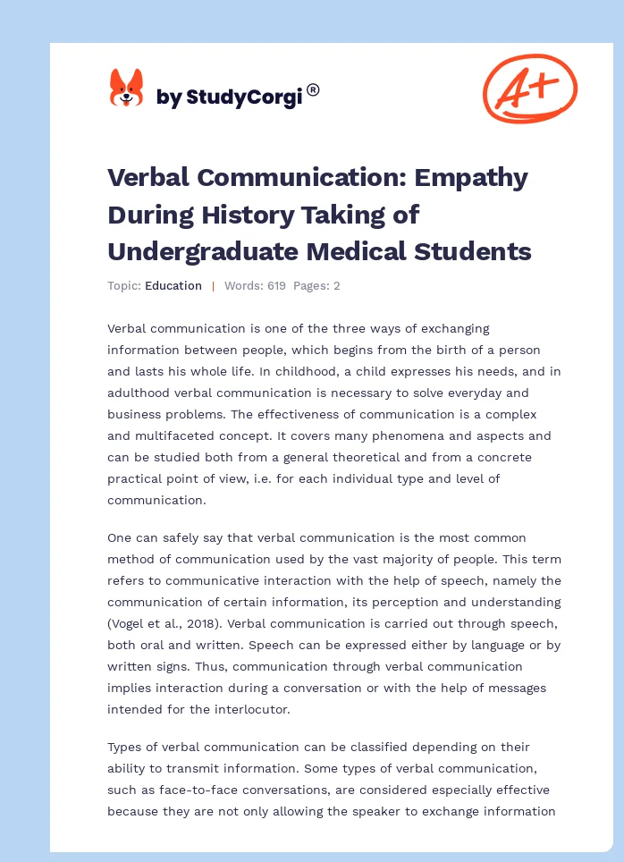 Verbal Communication: Empathy During History Taking of Undergraduate Medical Students. Page 1