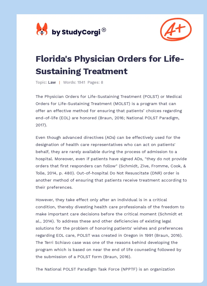 Florida's Physician Orders for Life-Sustaining Treatment. Page 1