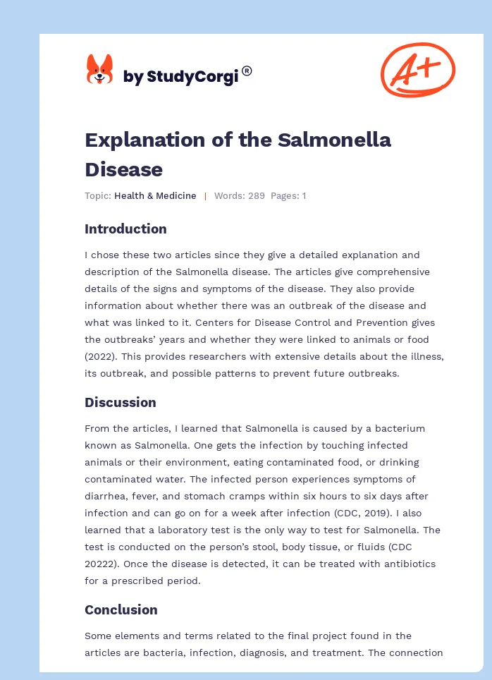 Explanation of the Salmonella Disease. Page 1