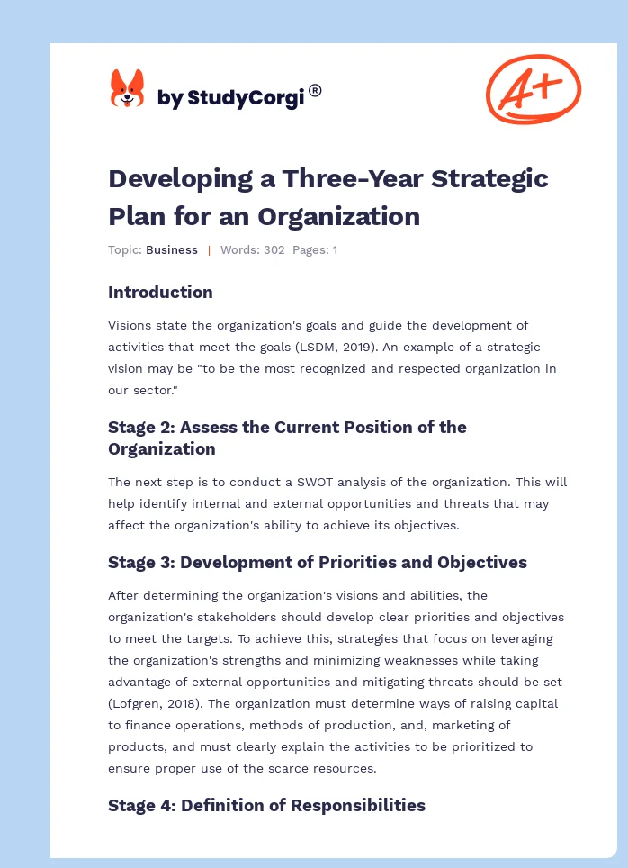 Developing a Three-Year Strategic Plan for an Organization. Page 1