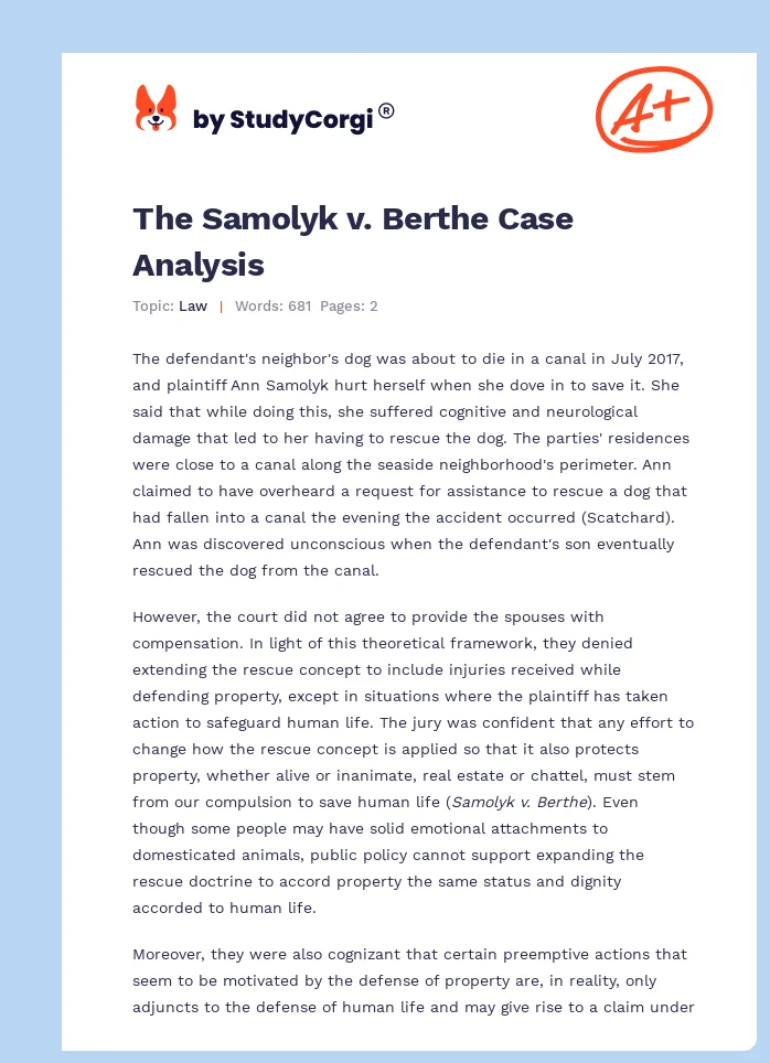 The Samolyk v. Berthe Case Analysis. Page 1