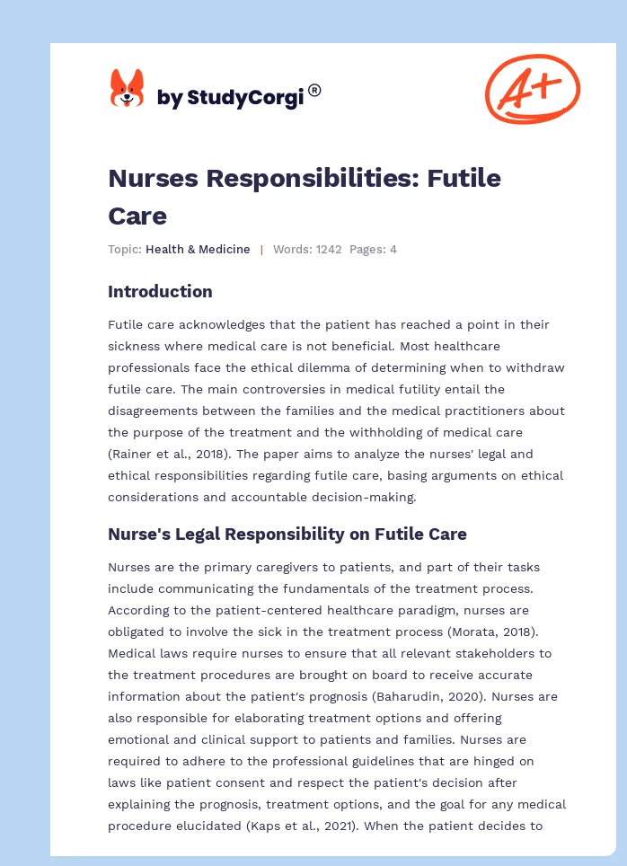 Nurses Responsibilities: Futile Care. Page 1