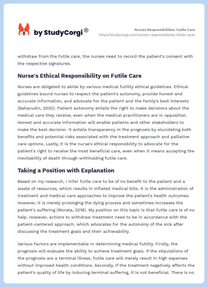Nurses Responsibilities: Futile Care. Page 2