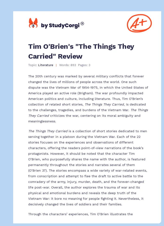 Tim O'Brien's "The Things They Carried" Review. Page 1