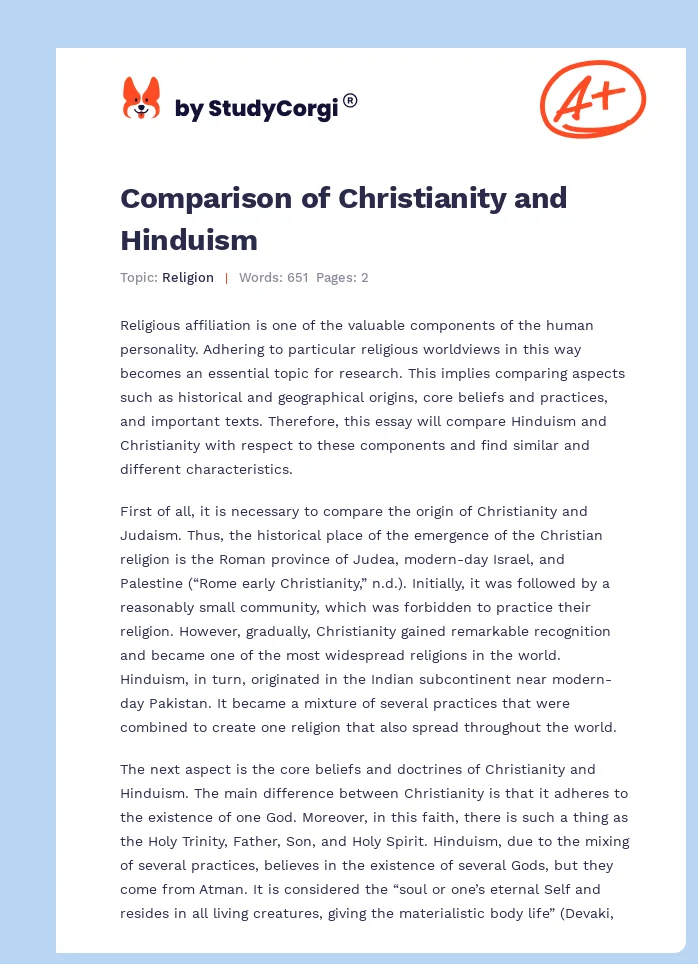 Comparison of Christianity and Hinduism. Page 1