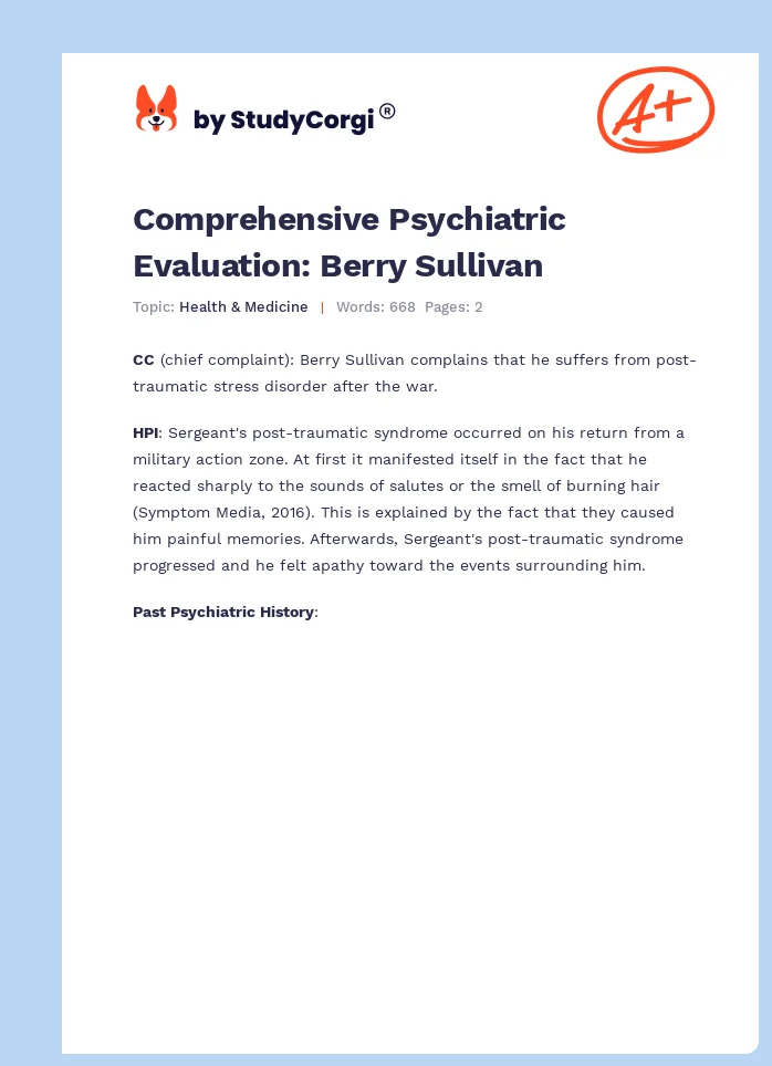 Comprehensive Psychiatric Evaluation: Berry Sullivan. Page 1
