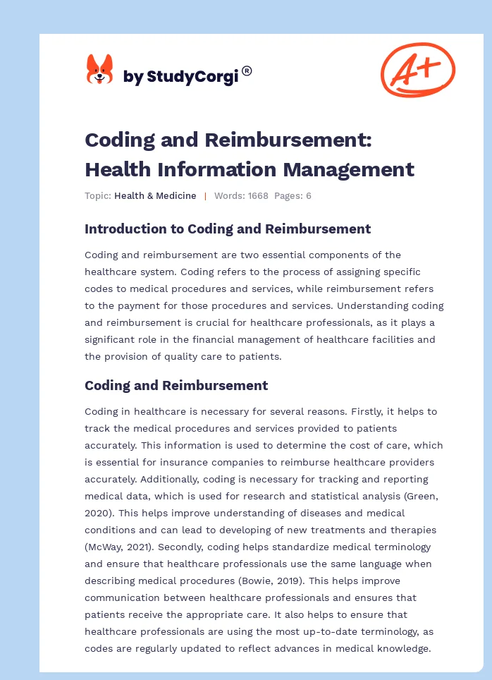 Coding and Reimbursement: Health Information Management. Page 1