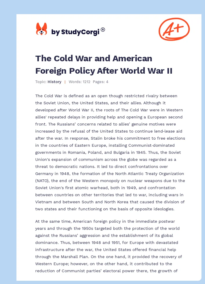 The Cold War and American Foreign Policy After World War II. Page 1