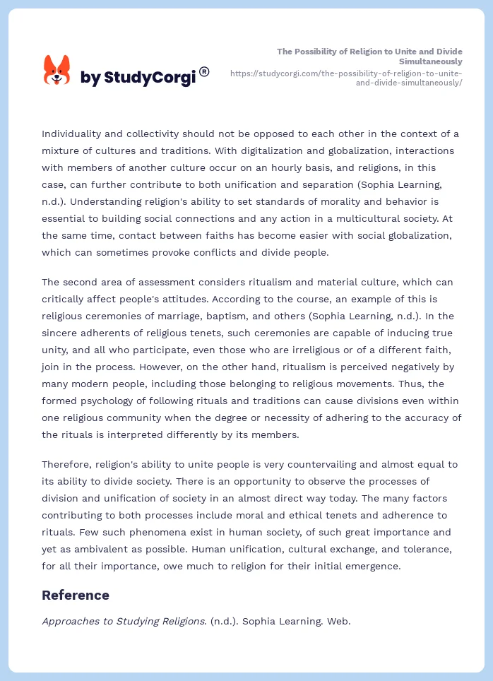 The Possibility of Religion to Unite and Divide Simultaneously. Page 2
