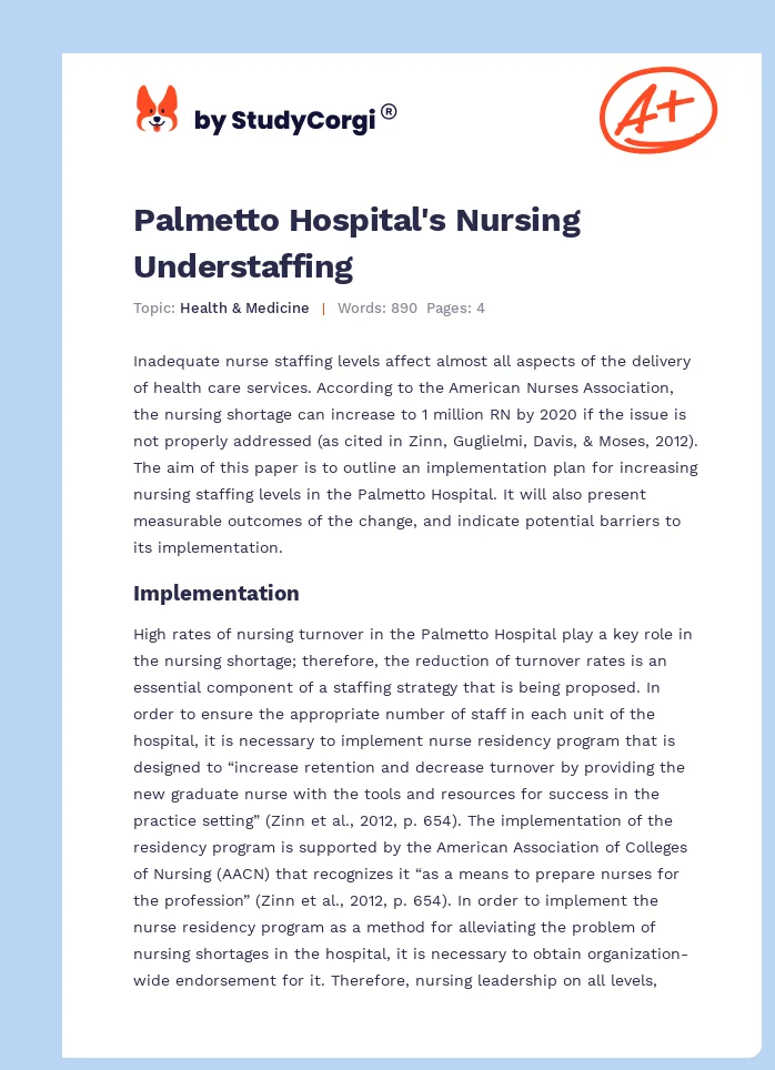 Palmetto Hospital's Nursing Understaffing. Page 1