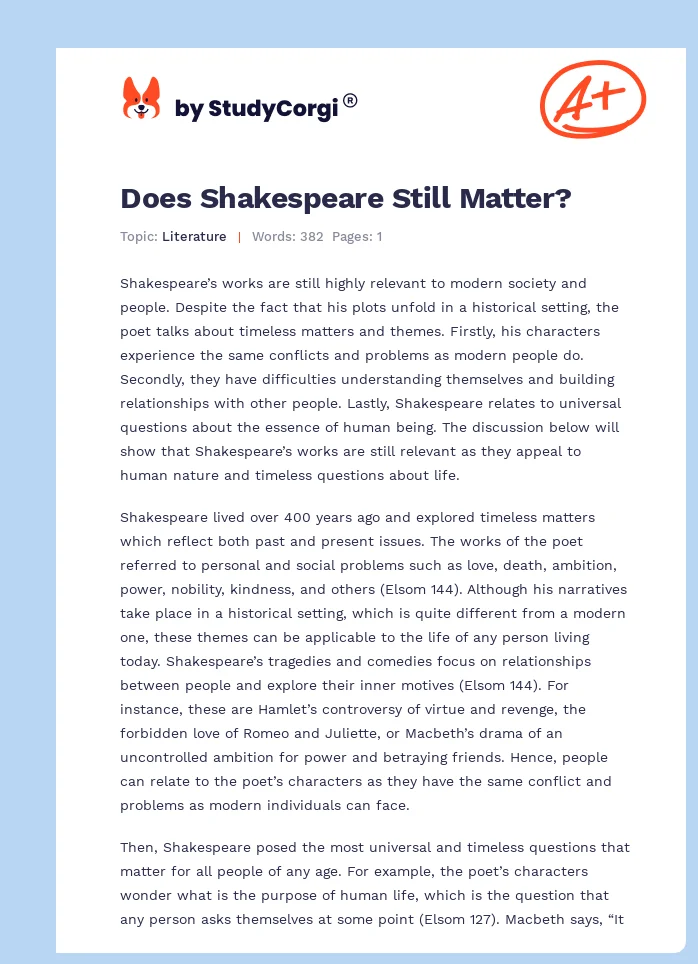 Does Shakespeare Still Matter?. Page 1