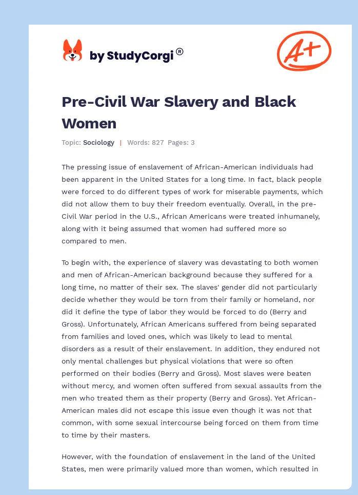 Pre-Civil War Slavery and Black Women. Page 1