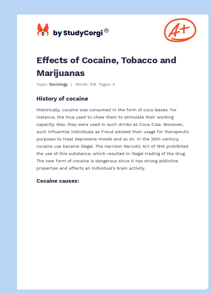 Effects of Cocaine, Tobacco and Marijuanas. Page 1