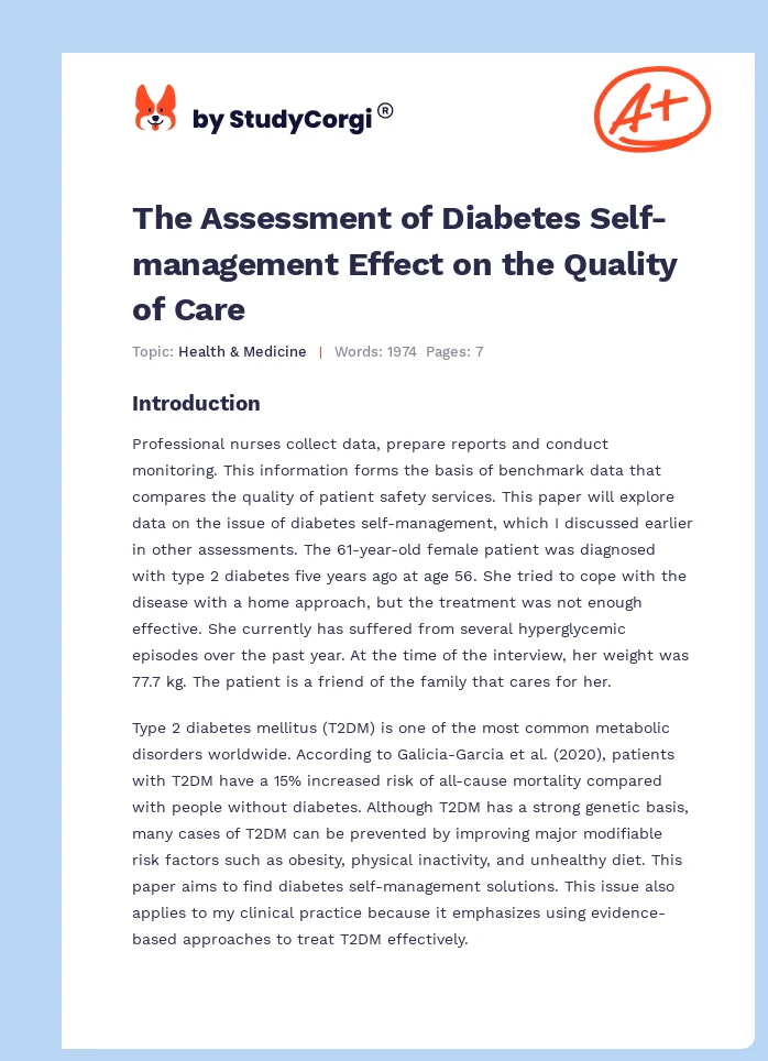 The Assessment of Diabetes Self-management Effect on the Quality of Care. Page 1