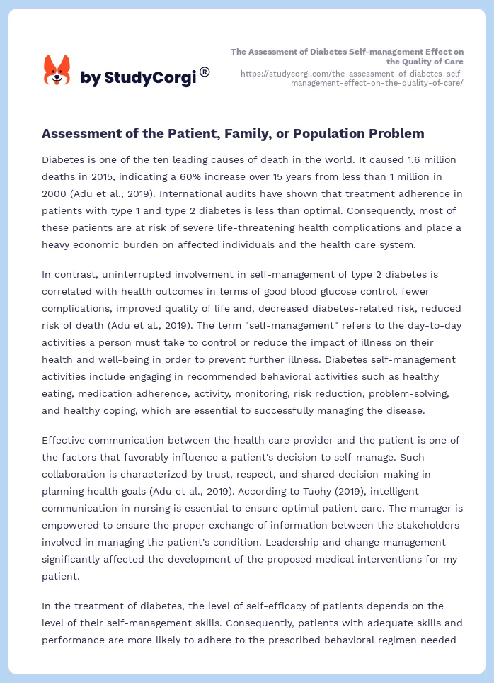 The Assessment of Diabetes Self-management Effect on the Quality of Care. Page 2