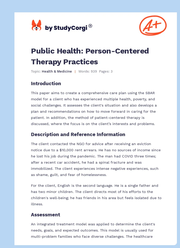 Public Health: Person-Centered Therapy Practices. Page 1