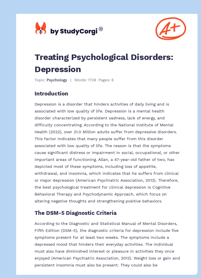 Treating Psychological Disorders: Depression. Page 1