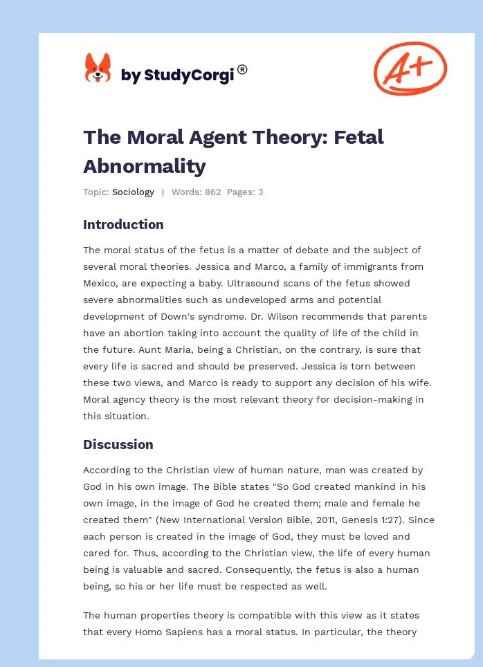 The Moral Agent Theory: Fetal Abnormality. Page 1