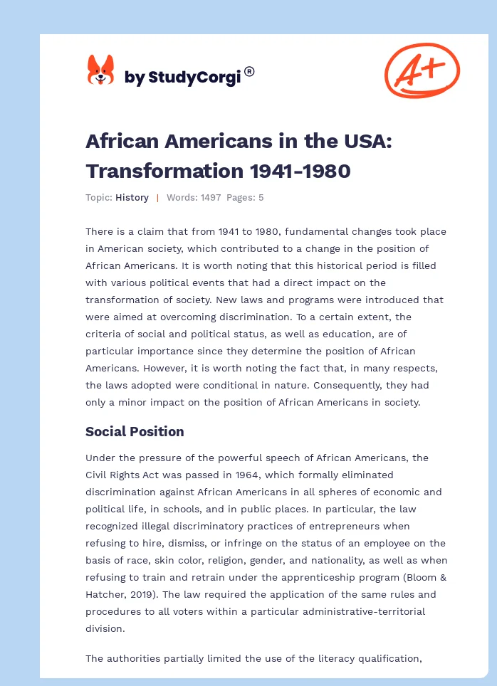 African Americans in the USA: Transformation 1941-1980. Page 1