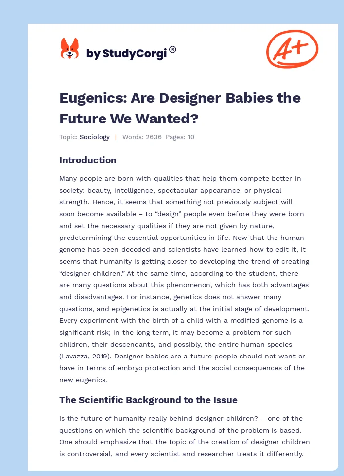 Eugenics: Are Designer Babies the Future We Wanted?. Page 1