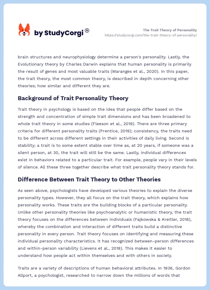 The Trait Theory of Personality. Page 2