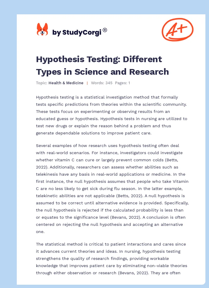 Hypothesis Testing: Different Types in Science and Research. Page 1