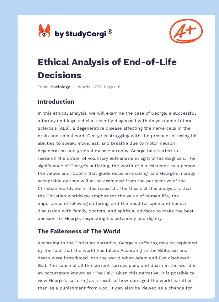 Ethical Analysis of End-of-Life Decisions. Page 1